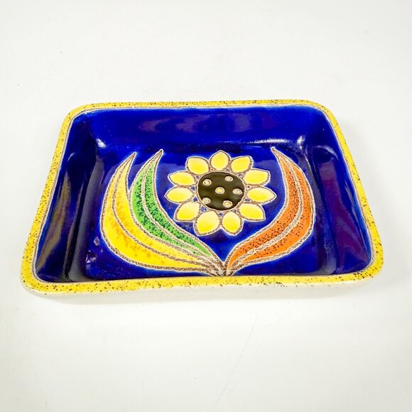 Eduardo Vega Artesa Girasol Azul Trinket Dish  Sunflower Cobalt Hand Painted - Picture 2 of 4